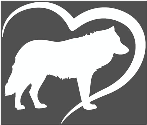 Samunshi® Herz mit Wolf Aufkleber für Auto Motorrad Helm Fahrrrad Notebook Tablet Autoaufkleber Sticker Heartbeat EKG Motorradaufkleber Silhouette 10 x 8,4cm weiß