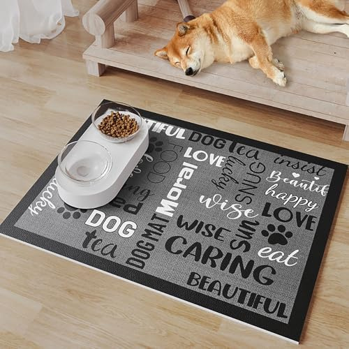 Mateju Napfunterlage Hund Katzen, Bissschutz Hund rutschfest Saugfähig Schnelltrocknend Futtermatte Hunde Katzen Matte Napfunterlage Katze Hundenapf Unterlage (Alphabet Anthrazit,60x90cm)