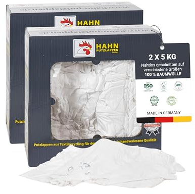 Hahn Putzlappen® Trikot Polo Baumwolle Weiß [2×5 kg] – Verschiedene Größen – Saugstark & langlebig – Für Werkstatt, Haushalt & Auto – 100 % Recycling – Made in DE