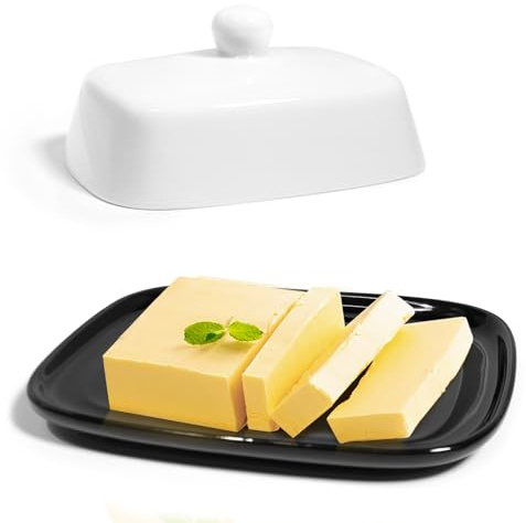 LUBOXIN Butterdose Keramik mit Deckel für 250g Butter(Schwarz-weiße) | Klassische Butterdose Porzellan Butterglocke Butterbehälter Keramische Butterbox für Küche Kühlschrank Haushalt