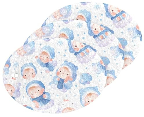 Esponjas y estropajos de cocina absorbentes de dibujos animados de color azul bebé multiusos para uso doméstico (3 unidades)