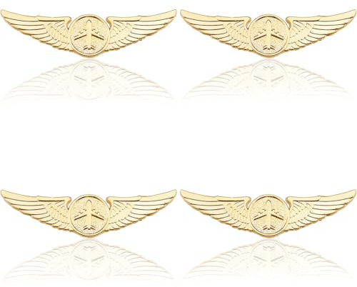 DICOSMETIC 4 Stück Metallflügelpin Pilotenflügelpin 2x7cm Golden Aviator Pins Luftwaffe Senior Pilot Wing Wing Pilot Abzeichen Legierung Brosche Kostüm Reversnadel Für Hut Hemd Uniform