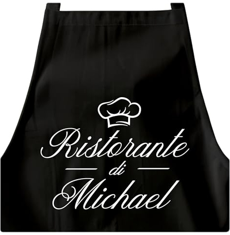 DEL MÀ Unique & Personal Kochschürze Herren Damen Schürze personalisiert lustiges Geschenk Papa Mama Ristorante Küchenschürze Backschürze Schwarz