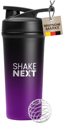 ShakeNext® Edelstahl Shaker [NEUEINFÜHRUNG] - Trinkflasche mit Mixball 700ml, Fitness und Protein Shaker mit auslaufsicherem Druckverschluss, patentiertes Design mit Farbverlauf (Schwarz-Lila)