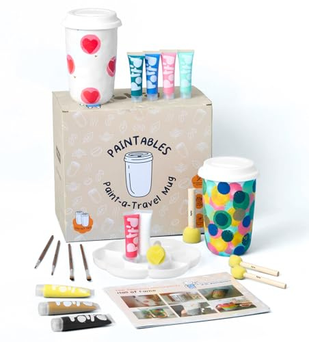 Pott’d Paintables Reisebecher zum Bemalen – DIY Keramik-Bemalen-Set für Erwachsene mit Reisebecher, Farben, Pinseln, Schwämmen, Palette und Anleitung – Ideal für Personalisierte Geschenke