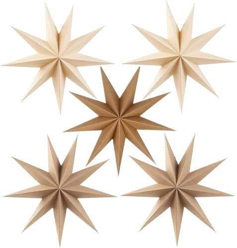 Faltstern Weihnachten, 5 Stück Sterne Weihnachten Deko, Wunderschöne Deko,Hänge-Deko aus Papier,Papierstern Dekoration für Fenster, Advent, Weihnachtsbaum (A)