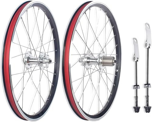 20in 406/451 Mountainbike Wheelsst Double Layer Aluminiumlegierung Felgen Disc/v Bremse Schnellspanner 24/28h Naben Für 7 8 9 10 Gang Kassette Fahrräder Vorderräder Hinterräder, Silver, 406