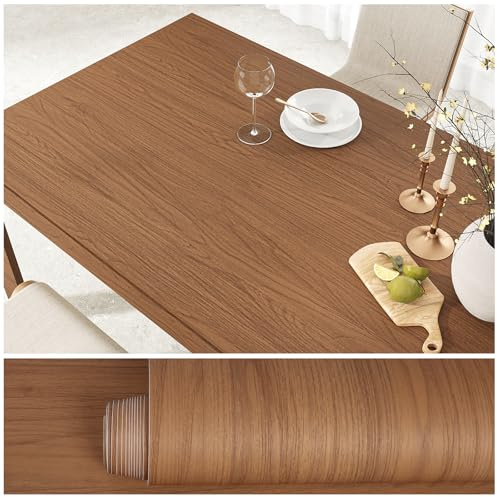 VEELIKE Papier Peint Bois Noyer Naturel 40 cm x 300 cm Papier Adhesif pour Meuble Papiers Peints Imitation Bois Marron Revetement Plan de Travail Cuisine Imperméable Vinyle Adhesif Salle de Bain