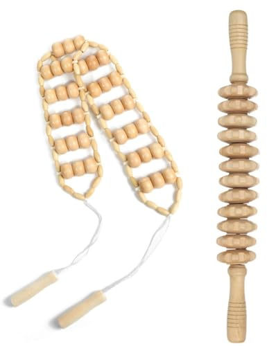 Tressify Manuelles Massagegerät aus Holz, Rückenrolle und Seilstab für umfassende Körpermassage, 2 Stück
