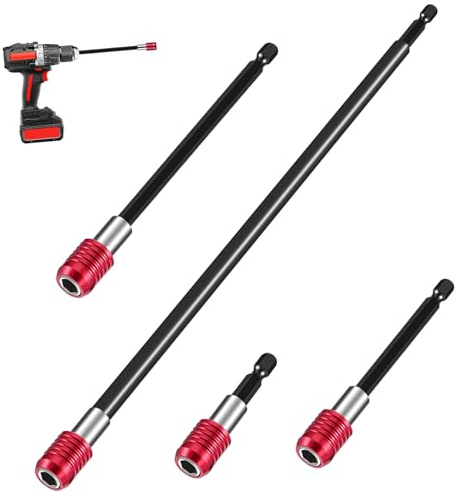 Tofficu 4 Pcs 1/4 Hex Shank Drill Bit Extension Rod Kit Threaded Drill Bit Holders for Impact Driver Multi-Length 6cm 10cm 15cm 30cm Extensions