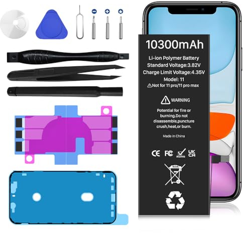 LCLEBM Batterie pour iPhone 11, 10300mAh (Nouvelle Version 2026) Batterie de Remplacement Haute capacité améliorée pour iPhone 11, A2111, A2221, A2223 avec Outils Professionnels