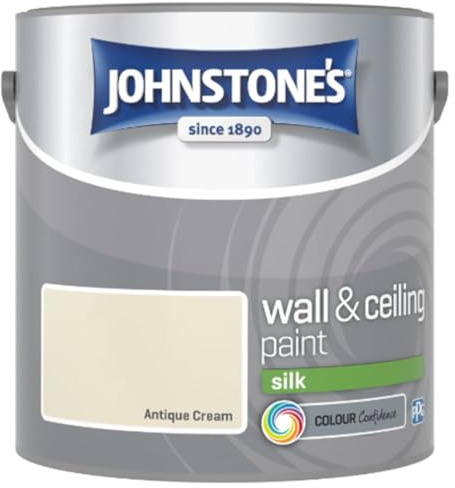 Antique Cream Johnstone’s Wall & Ceiling Silk Paint 2.5L – Smooth Silk Finish, Excellent Coverage, Quick Dry, Low Odour Interior Paint for Walls & Ceilings