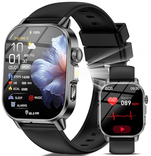 2026 Nuovo Smartwatch Uomo Donna ECG&Pressione Sanguigna/HRV/Sonno/Acido Urico/Temperatura/Cardiofrequenzimetro/BMI/Emozioni/Fatica, 2,0Orologio Salutare con Torcia LED/Funzione Telefono/Pulsante SOS