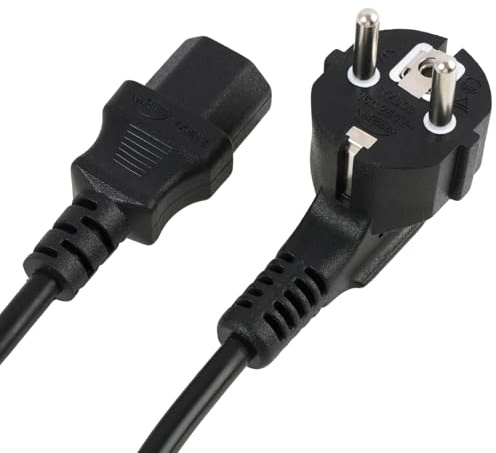 Câble d'alimentation PC 1,5 m, Câble Alimentation Écran PC et TV, Cordons Secteur C13 avec Fiche Type F, Adapté pour Ordinateur, Imprimante, Moniteur, Projecteur et Appareils Électriques, Noir