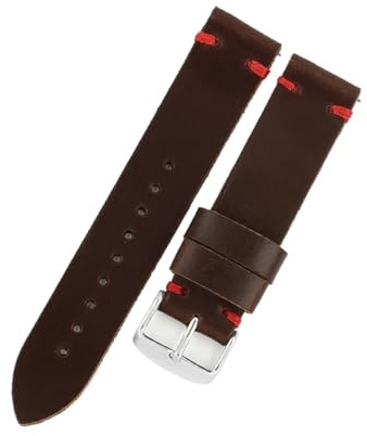 FYXT Armband Av Äkta Läder Klocktillbehör Handgjorda Sydda Klockarmband 18 Mm 20 22 Kaffe Svart Klocka Band(Coffee-red line,22mm)