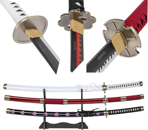 57 SPECIAL REPLICAS Zoro Katana Schwert 105 cm/41 Zoll - Samurai Schwert Holz mit Gürtel, Ständer & Scheide - Holzschwert aus Bambushol für Anime Cosplay - Oonee Piieeccee Schwerter (Nicht Scharf)