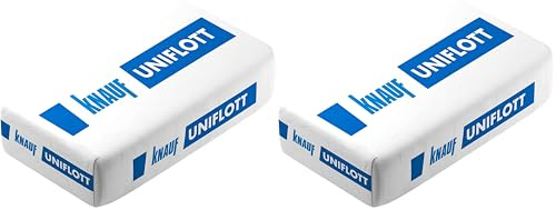 Knauf Uniflott Gipsspachtel-Masse zum Verspachteln von Gipsplatten mit HRK bzw. HRAK ohne Fugen-Deckstreifen, 25 kg – Spezial-Gips, Spachtel-Masse hochfest und schrumpfarm für Wand und Decke, Hellgrau