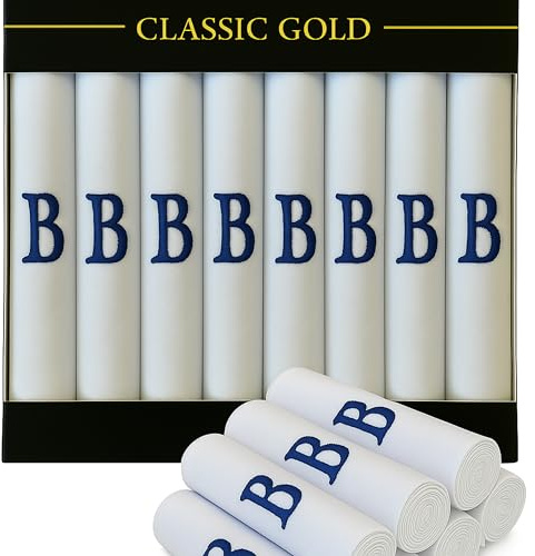 DUDU N GIRLIE Herren-Taschentücher mit Satin-Bordüre, mit blauen bestickten Initialen, B, Einheitsgröße
