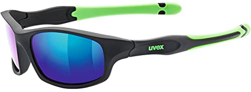 uvex sportstyle 507, occhiali da sole per bambini, specchiato, incl. fascia, black matt green/green, one size