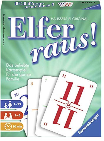 Ravensburger Elfer raus Kartenspiel, Gesellschaftsspiel 2 - 6 Spieler, Spiel ab 7 Jahren für Kinder und Erwachsene