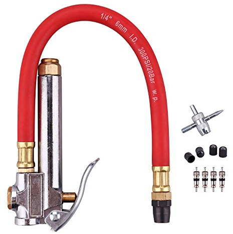 WYNNsky Bayonet Style Tire Inflator Gauge, with Heavy Duty Straight Head Air Chuck and 12 Hose - 10 to 90 PSI