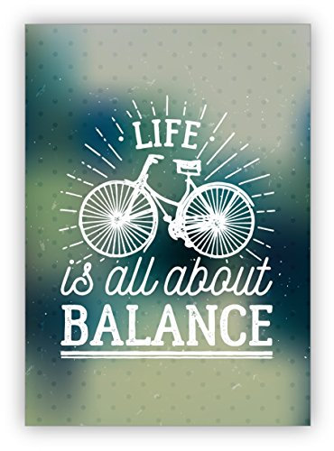 10 Klappkarten Wellness Retro Motto Grußkarte mit Fahrrad für beste Freunde - auch zum Geburtstag: Life is all about balance • schöne Glückwunschkarten mit Umschlägen für Lieblingsmenschen
