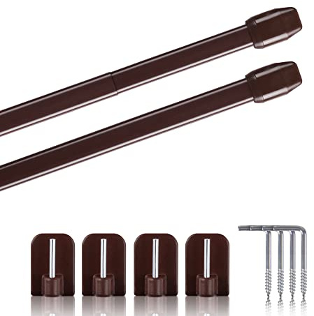 Bestlivings Vitragestangen ohne Bohren, 2er-Set, 80-120 cm, Dunkelbraun | Stufenlos ausziehbare Gardinenstange inkl. Klebehaken, robustes Metall, flachoval Ø10 mm, für Scheiben- & Bistrogardinen