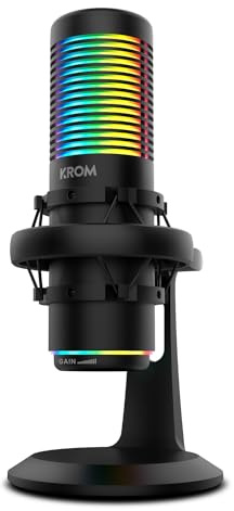 KROM KAZE HQ Streaming-mikrofonsats med rundstrålande och kardioidfunktion, 2 kapselkondensatorer, antistötfäste, kompatibel med Windows, MacOS, Android, IOS, RGB, svart
