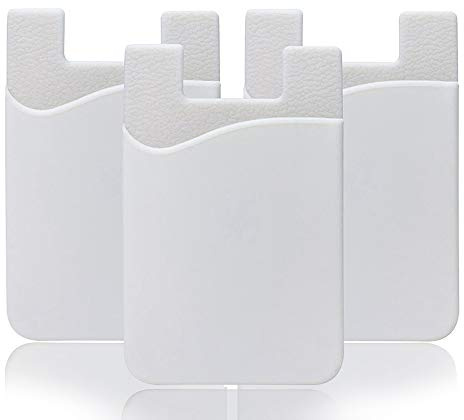 YWXTW Silicone 3M Adhesive Stick-on Wallet for Credit Card, Ultra-Slim Id Holder Wallet Pouch Sleeve Pocket for Smartphones (iPhone/Android/Samsung Galaxy) (3 Pack White)