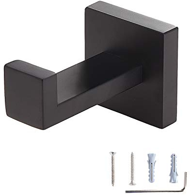 Toprema Towel Robe Hook Clothes Coat Single Hanger Holder Stainless Steel Matte Black Bathroom Lavatory Kitchen Cabinet Closet Hardware Wall Mounted 1 Pack