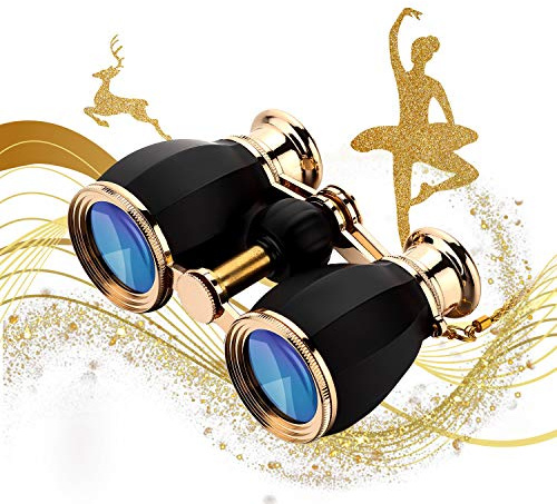 ESSLNB Opera Glasses Binoculars for Women Adults 4X30mm Theater Glasses Compact Binoculars for Theater and Concerts Antique Binoculars with Case Removable Chain (Black)