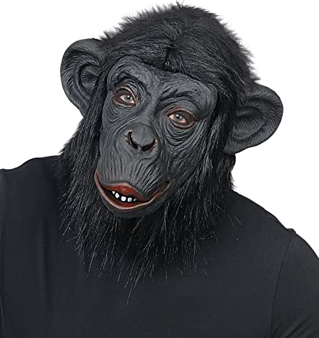 W WIDMANN MILANO Party Fashion - Schimpansen Maske | Mit Plüschfell als Affen Tiermaske für Karneval und Mottopartys