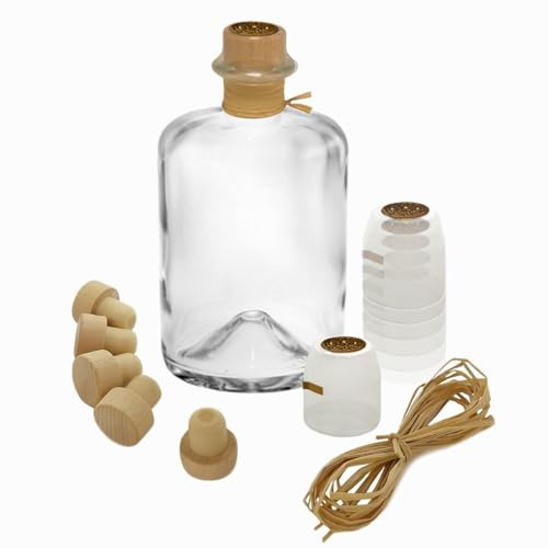 Geniess-Bar! 9x Profi Set Apothekerflasche leer 1000 ml Glas Apotheker Flaschen zum selbst befüllen & transparente Schrumpfkapseln mit Siegel gold & Korken & Bast