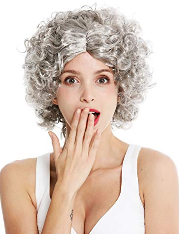 WIG ME UP - DH1101-ZA68R Perücke Damen Karneval Fasching Funky 60er 70er Funk Afro Locken Mittelscheitel Grau