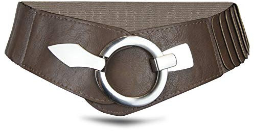 Elastischer Damen Taillengürtel, ca. 6 cm breiter Hüftgürtel mit silberner Ring-Schließe, Braun, 80 (für Taillenumfang 85-105 cm)-80 cm (für Taillenweite 85-105 cm)-Braun