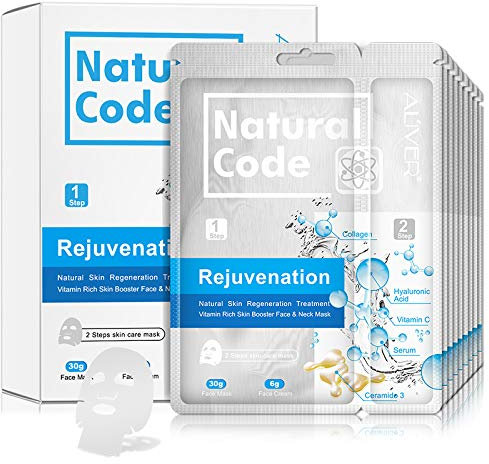 5-Pack Feuille de Masque Facial, Masque Hydratant Visage Cou Anti-âges,Masque de Collagène pour Anti-âge, Anti-rides,Masque Visage Tissu visage avec acide hyaluronique, vitamine C