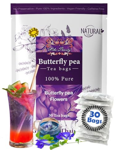 Hida Beauty Premium Dried Butterfly pea flower tea 30 Teabags Herbal Blue colors for drinks hot cool purple violet funness party food bakery pasta cocktail rice