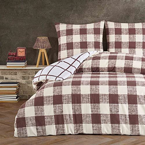 Style Heim Biber Bettwäsche 200x200 cm Flauschige Winterbettwäsche 3 Teilig 100% Baumwolle mit Reißverschluss Bettwäsche-Set Kissenbezüge 80x80cm, Wendebettwäsche