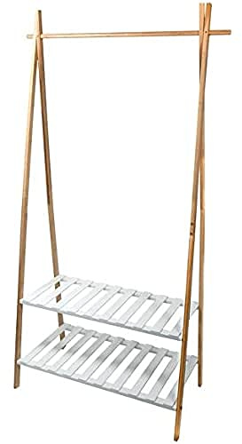 MSV Kleiderständer Bambus Garderobe Garderobenständer Kleiderstange Ablage natur Bambus Mia - 84 x 45 x 180 cm