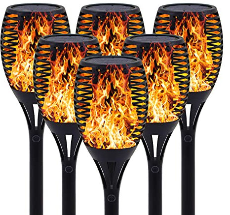 YAKii Upgraded Solar Torch Lights Waterproof Flickering Dancing Flames Outdoor Solar Torch Lights Dusk to Dawn Auto On/Off Landscape Decoration for Yard Patio Garden，Pack of 6