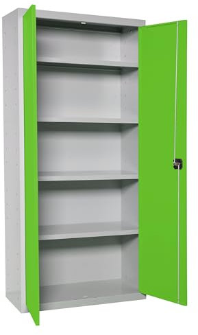 Simon Rack Amario Metálico Almacenaje, Armario Multiusos, 2 Puertas, 4 Estantes, 1800x1000x400 mm, MONTADA, Gris/Verde - Simonlocker