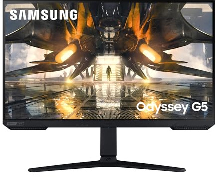 Samsung Gaming Monitor Odyssey G5 (S27AG502), Flat, 27, 2560x1440 (WQHD), HDR 10, IPS, 165 Hz, 1 ms, FreeSync Premium, G-Sync, HDMI, Display Port, Ingresso Audio, HAS, Pivot, Flicker Free