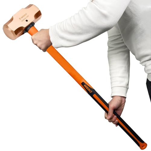 WEDO 4500g(10lb) Copper Sledge Hammer with Fiberglass Shaft, DrillingHammers, Club Hammer, Long Shock Absorbing Non Slip Handle,Hardened Hammerhead, Length 900mm(35),Die-Forged