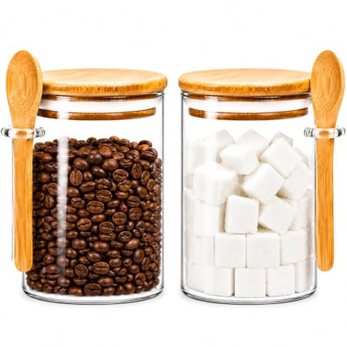 Havreburkar över natten med sked och lock 16 oz [2-pack], lufttät havregrynsbehållare med mätmärken, glasburkar med lock för spannmål på språng behållare (2 st grå)