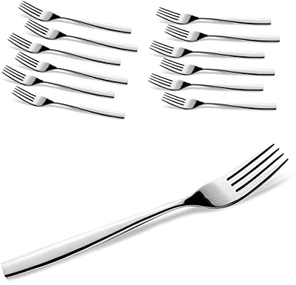 CAMRI Forks Set of 12 – Dinner Fork Stainless Steel, Heavy Duty, Silver, Mirror Polished, Cutlery Table Forks Set for Home, Kitchen & Restaurant, Dishwasher Safe 18.5 cm / 7.28 in(C4– Pack of 12)