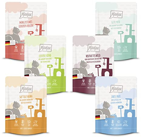 MjAMjAM - cibo umido premium per gatti - deliziosi pasti Mixpaket III per il tuo gatto, confezione da 6 (6 x 300 g), senza cereali con carne extra
