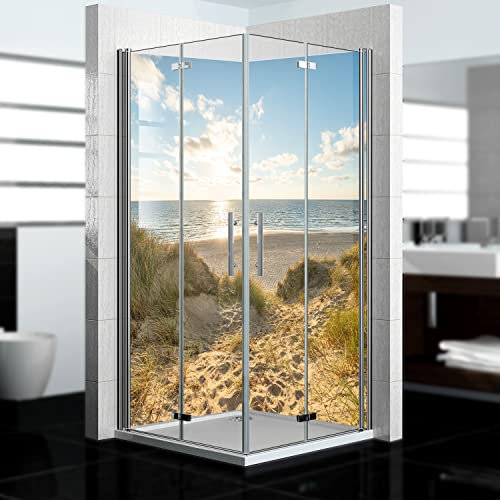 Dedeco 2x Premium Bad Duschrückwand mit Motiv: Dünengras V4, 80x200cm, wasserfest, hochwertig fugenlose Wandverkleidung aus 3mm-Alu-Verbundplatte, Fliesenersatz ohne Bohren, Made in Germany