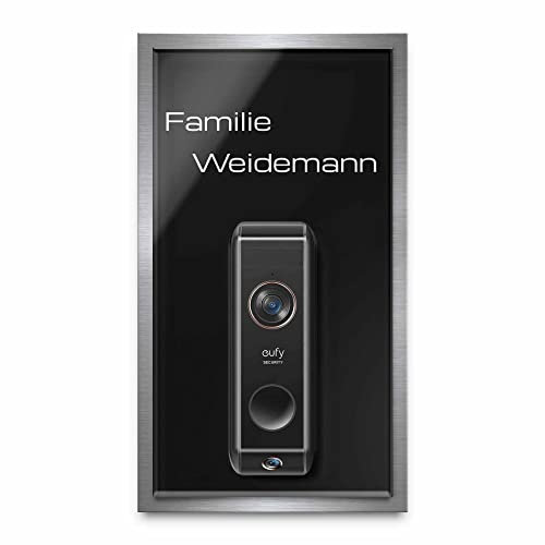 Edles Klingelschild für Eufy Video Doorbell Dual 2K (S330) - personalisiertes Türschild Namensschild aus Edelstahl und Acrylglas | kompatibel mit Eufy Dual Klingel - hochwertiges Funkklingel Zubehör