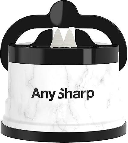 AnySharp Knife Sharpener, Hands-Free Safety, PowerGrip Suction, Safely Sharpens All Kitchen Knives, Ideal for Hardened Steel & Serrated, World's Best, Compact, One Size, Marble Design