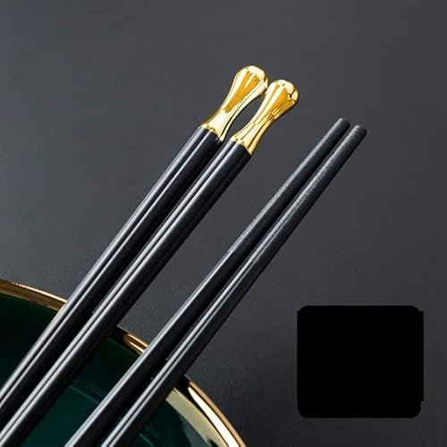 Bacchette Cinesi da 10 Paia Set di Bastoncini di Sushi Bacchette in Metallo riutilizzabili Stoviglie in Lega (Color : Black)